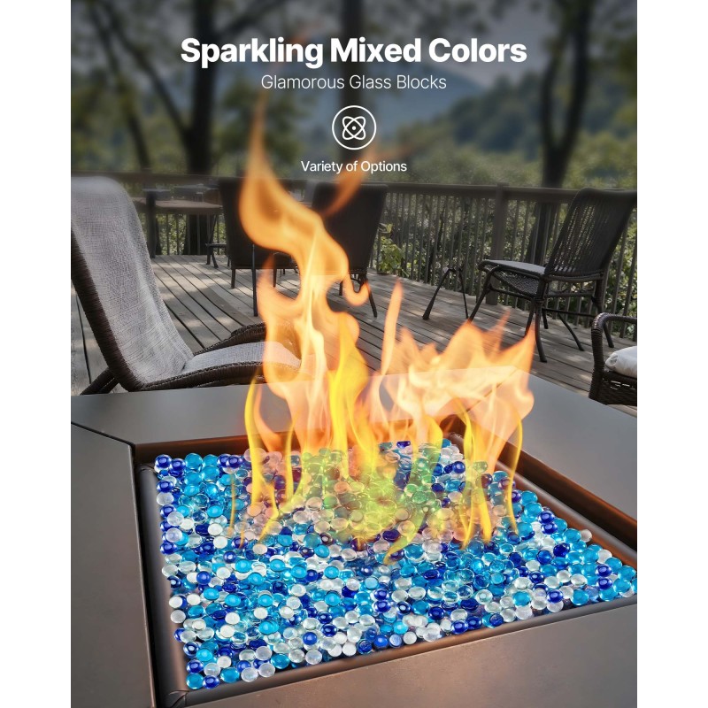 VEVOR Fire Glass, 10LBS / 4,5KG Smokeless & Fireplace Rocks, 3/4-Inch / 19,05 mm Reflektive Firepit Glass Bead, High Luster Stone Landscaping for Fire Pit Table, Cobalt Blue + Caribbean Blue + Clear