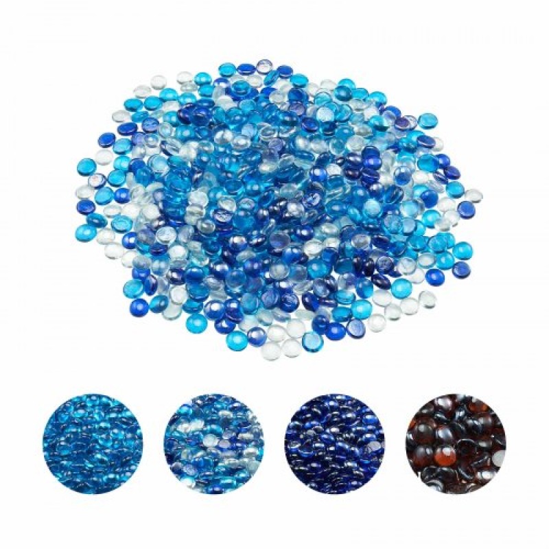 VEVOR Fire Glass, 10LBS / 4,5KG Smokeless & Fireplace Rocks, 3/4-Inch / 19,05 mm Reflektive Firepit Glass Bead, High Luster Stone Landscaping for Fire Pit Table, Cobalt Blue + Caribbean Blue + Clear