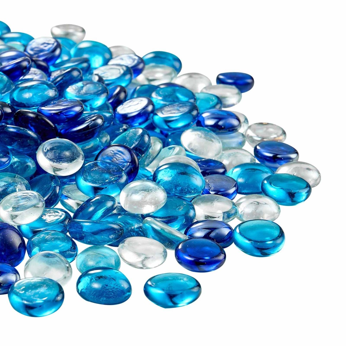 VEVOR Fire Glass, 10LBS / 4,5KG Smokeless & Fireplace Rocks, 3/4-Inch / 19,05 mm Reflektive Firepit Glass Bead, High Luster Stone Landscaping for Fire Pit Table, Cobalt Blue + Caribbean Blue + Clear
