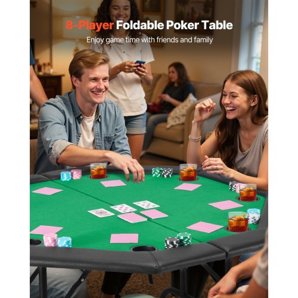 VEVOR 1220 mm Folding Poker Table Foldable 8 Player Casino Texas Holdem Table