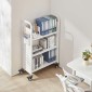 Καρότσι βιβλίων VEVOR Rolling Library, Χωρητικότητα 150 kg, 77 x 38 x 122 cm Καρότσι βιβλιοθήκης, Ράφια σε σχήμα L μονής όψης με ρόδες που κλειδώνουν 76,2 mm, φορτηγό βιβλίου για ράφια σπιτιού γραφείου και σχολείου, λευκό