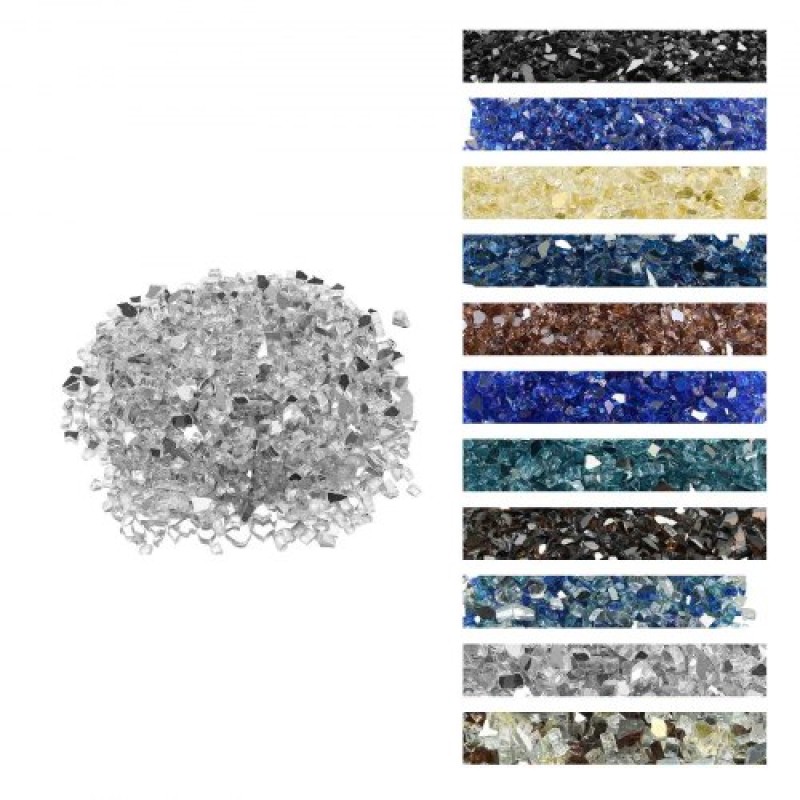 VEVOR 10 LBS Fire Glass 1/2-Inch Fireplace Glass Rocks for Fire Pit Table Clear