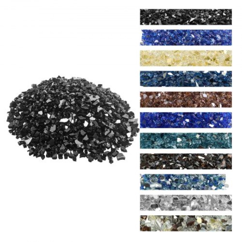 VEVOR 10 LBS Fire Glass 1/2-Inch Fireplace Glass Rocks for Fire Pit Table Black