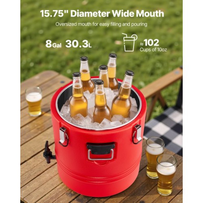 VEVOR Insulated Beverage Dispenser, 8 Gal/30,3L Thermal Pot and Cold Drink Dispenser with Spigot, Food-Grade Cooler Cana with 304 inless Steel Interior, for Tea Coffee Restaurant Outdoor
