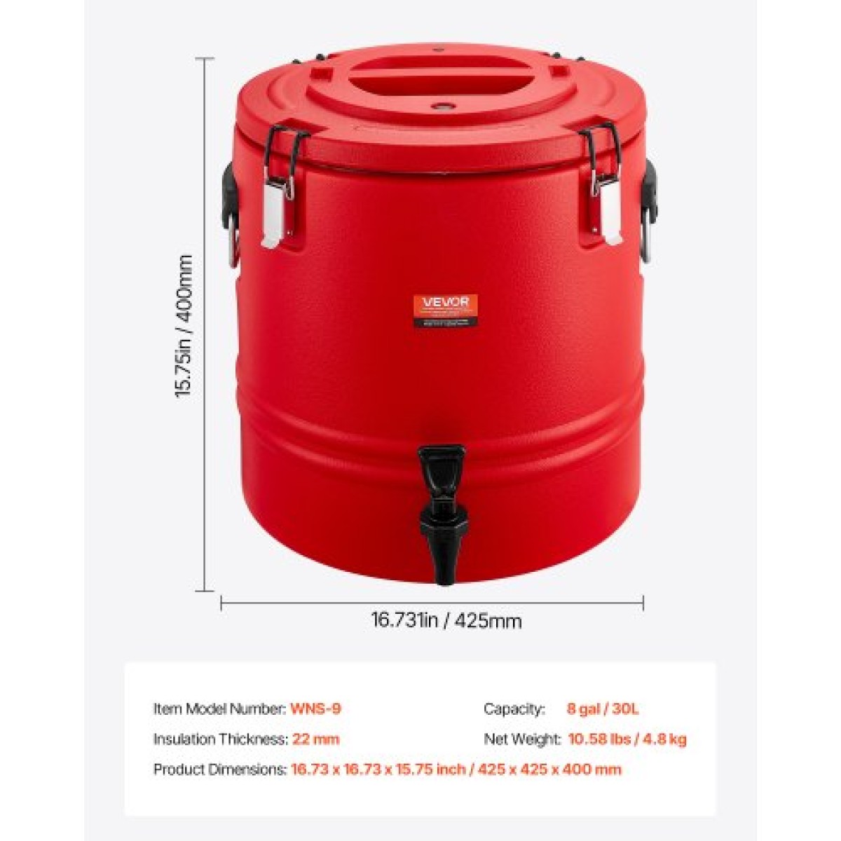 VEVOR Insulated Beverage Dispenser, 8 Gal/30,3L Thermal Pot and Cold Drink Dispenser with Spigot, Food-Grade Cooler Cana with 304 inless Steel Interior, for Tea Coffee Restaurant Outdoor