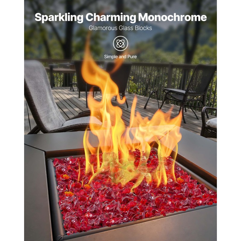 VEVOR Fire Glass, 10 LBS / 4,5 KG Βράχοι τζακιού χωρίς καπνό & ανθεκτικά σε υψηλή θερμοκρασία, 3/4 ιντσών / 19,05 mm Reflektive Firepit Glass Rock, High Luster Stone Landscaping for Fire Pit Table, κόκκινο