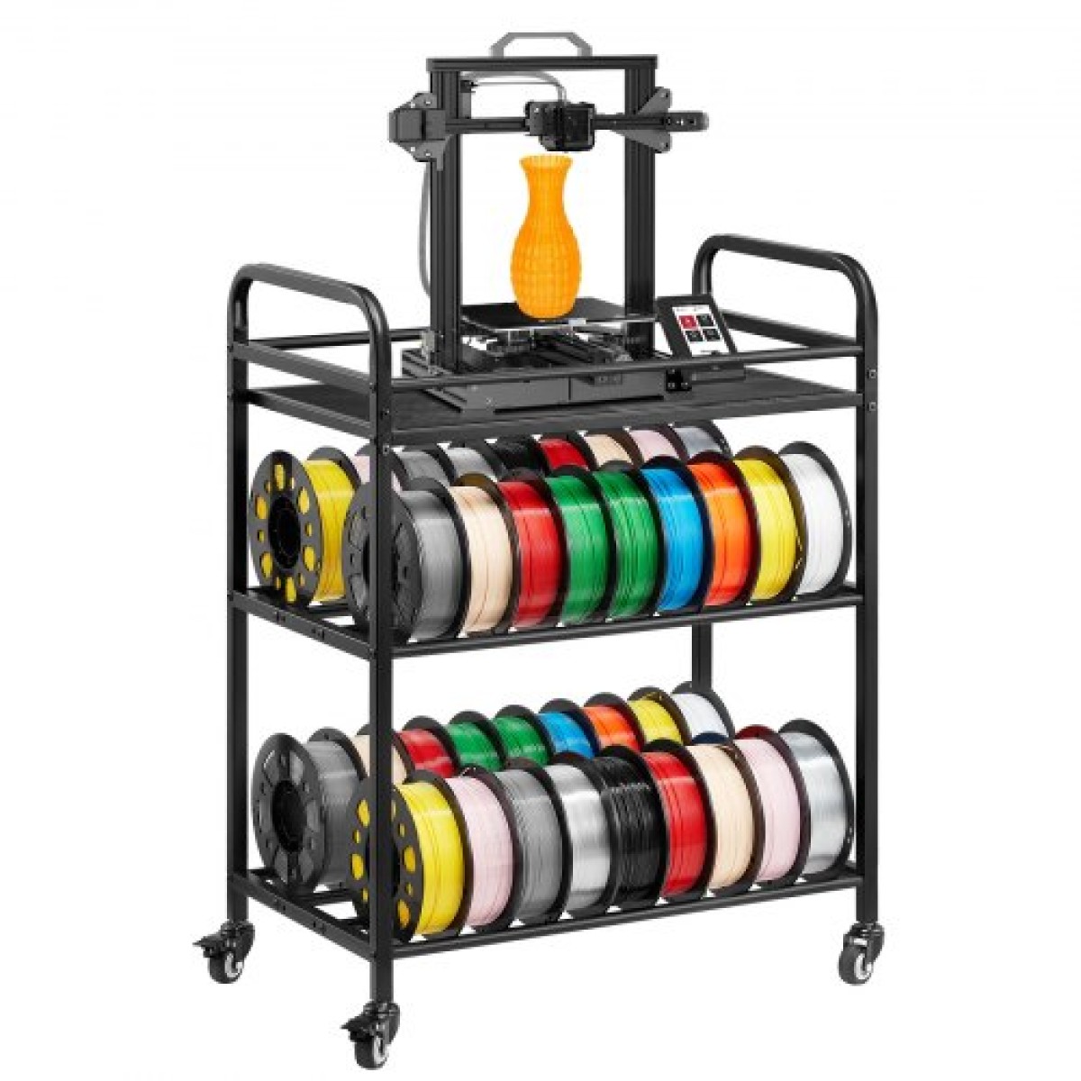 Ράφι αποθήκευσης νήματος VEVOR 3D Printer, ράφι αποθήκευσης βαρέως τύπου 3 επιπέδων, βάσεις στήριξης κυλιόμενων νημάτων με ρόδες, νήματα οργανωμένα για σταθμό τρισδιάστατης εκτύπωσης, γραφείο, εργαστήριο (μόνο σε ράφι)