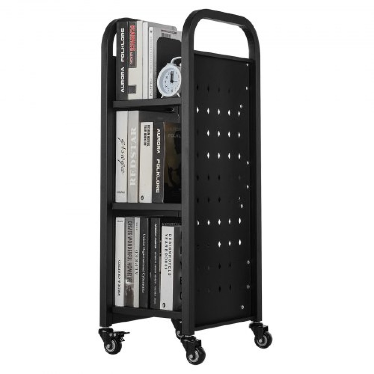 Καρότσι βιβλίων VEVOR Rolling Library, Χωρητικότητα 100 kg, 32 x 35 x 93,5 cm Καρότσι βιβλιοθήκης, Ράφια σε σχήμα L μονής όψης με ρόδες που κλειδώνουν 50,8 mm, φορτηγό βιβλίων για ράφια σπιτιού γραφείου και σχολείου, Μαύρο