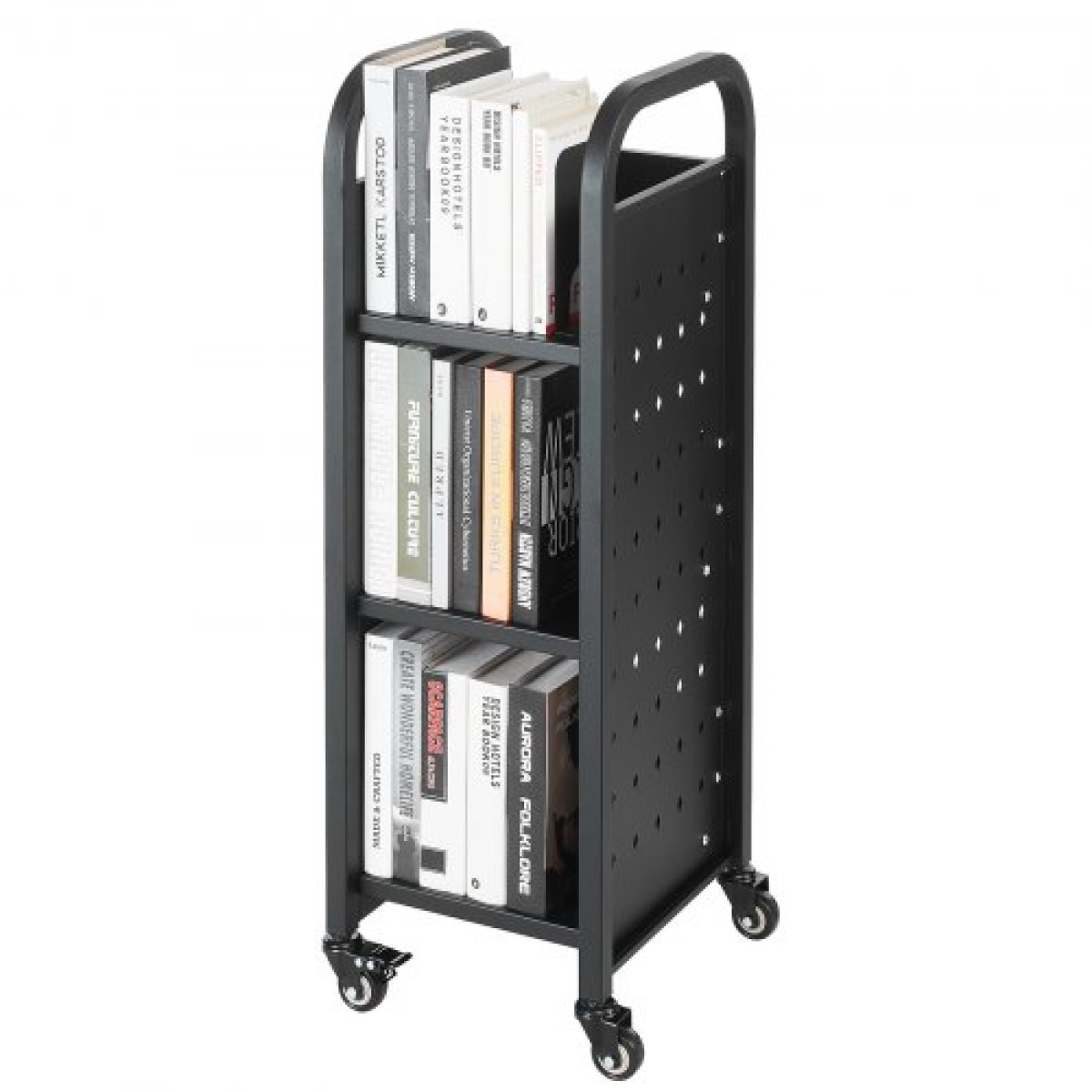 Καρότσι βιβλίων VEVOR Rolling Library, Χωρητικότητα 100 kg, 32 x 35 x 93,5 cm Καρότσι βιβλιοθήκης, Ράφια σε σχήμα L μονής όψης με ρόδες που κλειδώνουν 50,8 mm, φορτηγό βιβλίων για ράφια σπιτιού γραφείου και σχολείου, Μαύρο