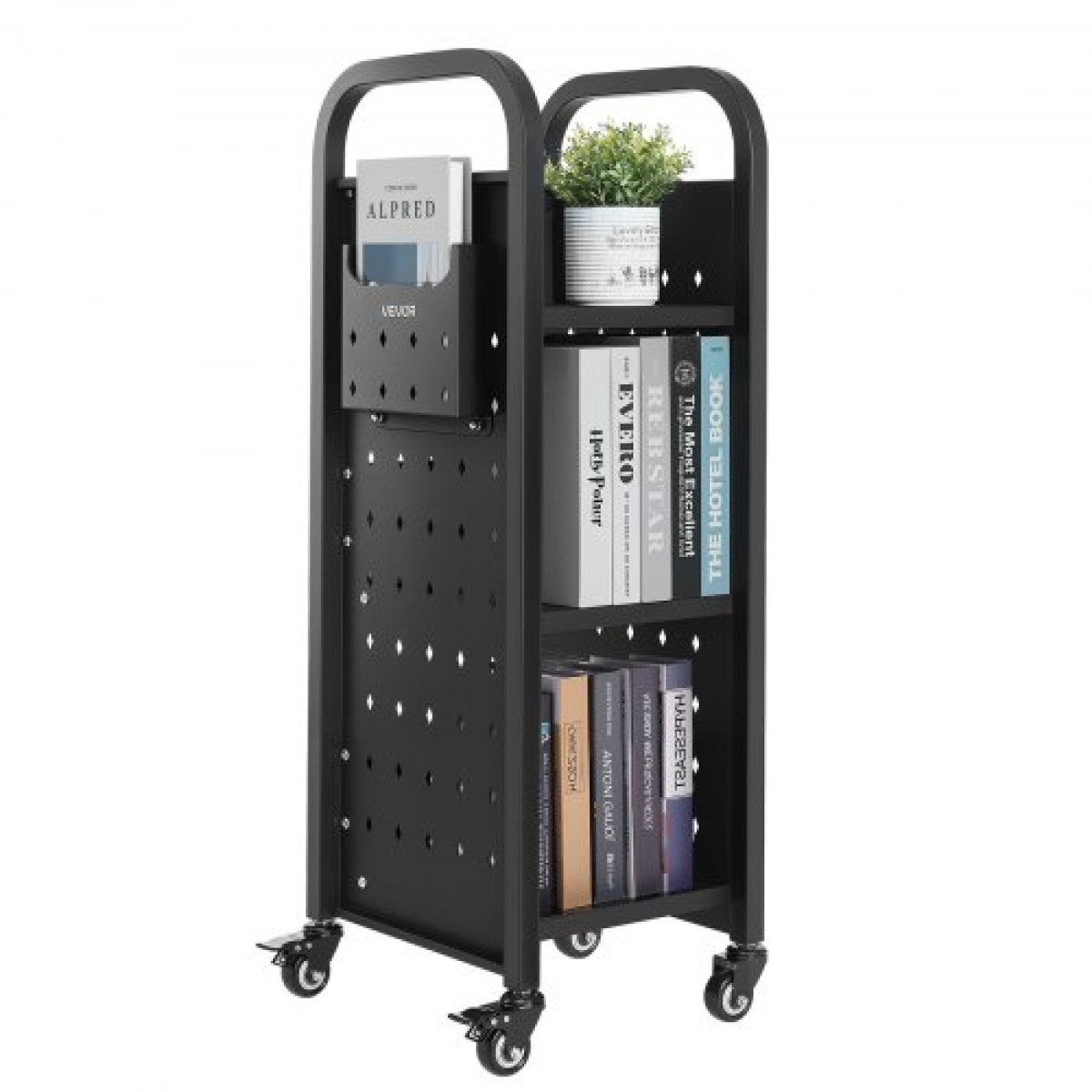 Καρότσι βιβλίων VEVOR Rolling Library, Χωρητικότητα 100 kg, 32 x 35 x 93,5 cm Καρότσι βιβλιοθήκης, Ράφια σε σχήμα L μονής όψης με ρόδες που κλειδώνουν 50,8 mm, φορτηγό βιβλίων για ράφια σπιτιού γραφείου και σχολείου, Μαύρο