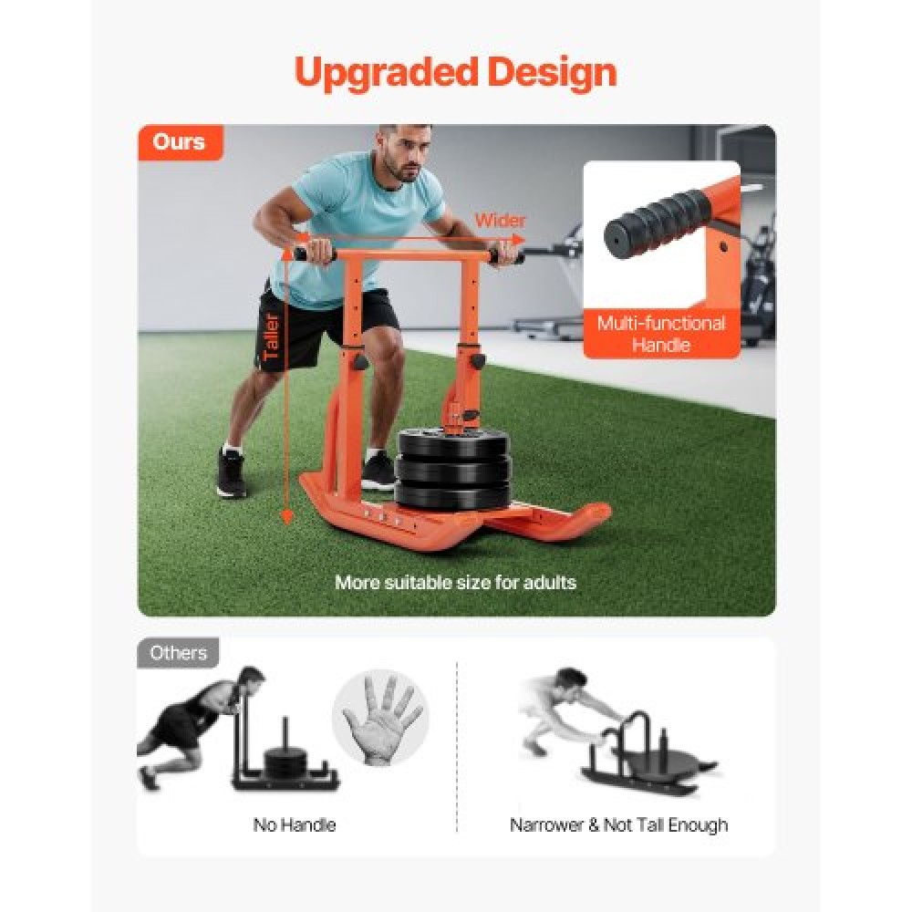 VEVOR Weight Power Pull Push Sled Workout Fitness Strength Training Sled Orange