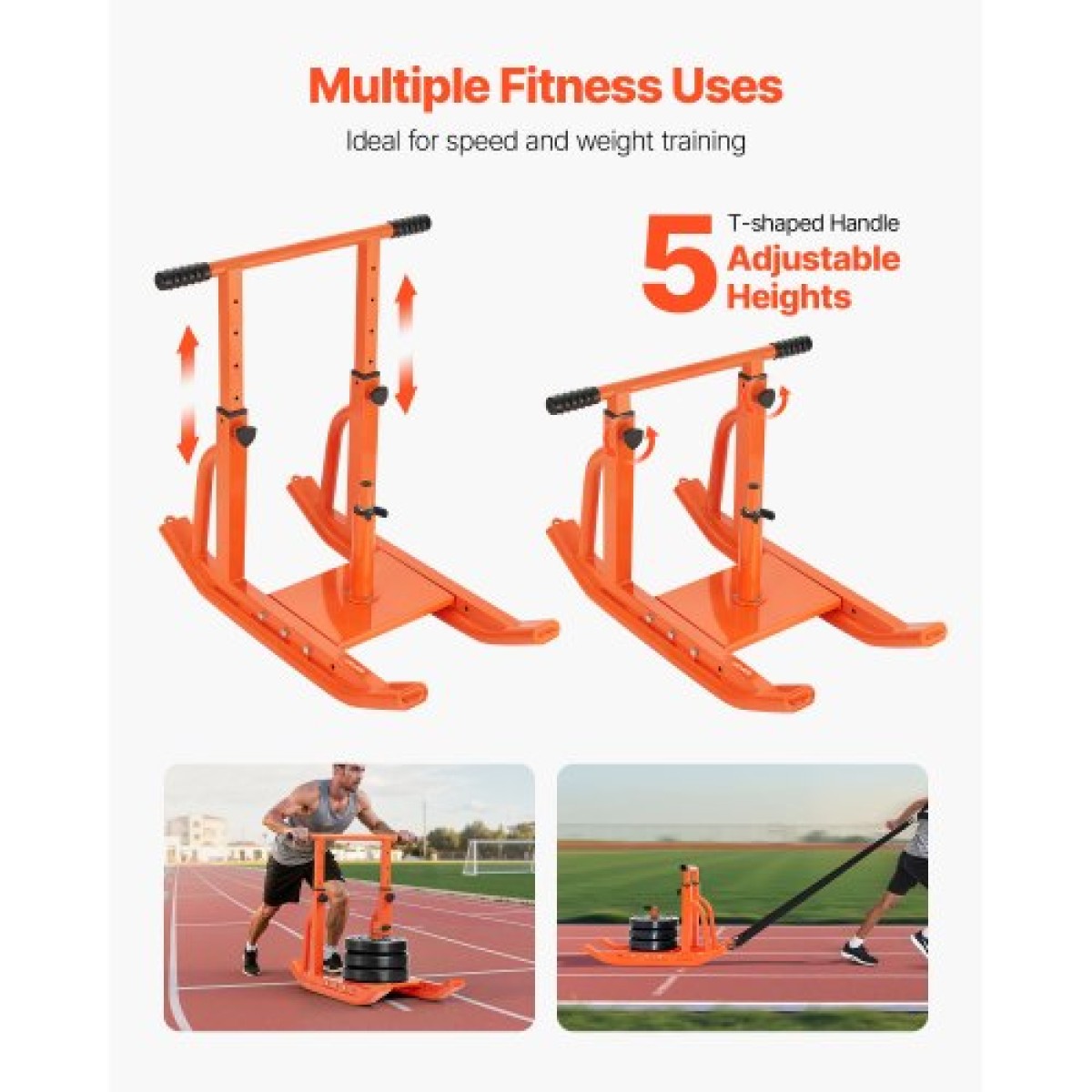 VEVOR Weight Sled, Steel Power Sled, Fitness Training Sleds for Athletic Exercise Improvement Speed, Εξοπλισμός προπόνησης με ρυθμιζόμενη λαβή ύψους, συμβατό με πλάκες βάρους 25/51 mm, πορτοκαλί
