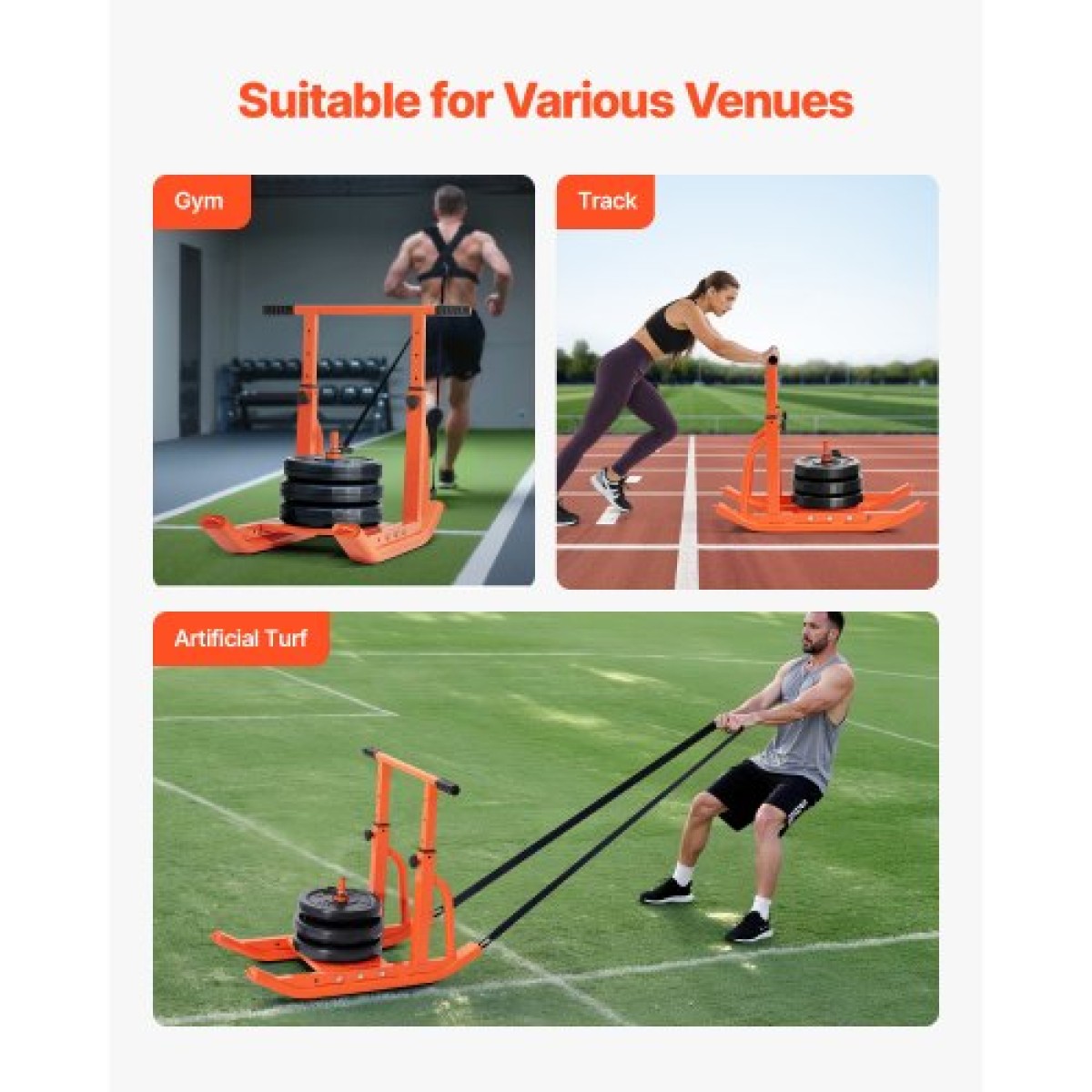 VEVOR Weight Sled, Steel Power Sled, Fitness Training Sleds for Athletic Exercise Improvement Speed, Εξοπλισμός προπόνησης με ρυθμιζόμενη λαβή ύψους, συμβατό με πλάκες βάρους 25/51 mm, πορτοκαλί