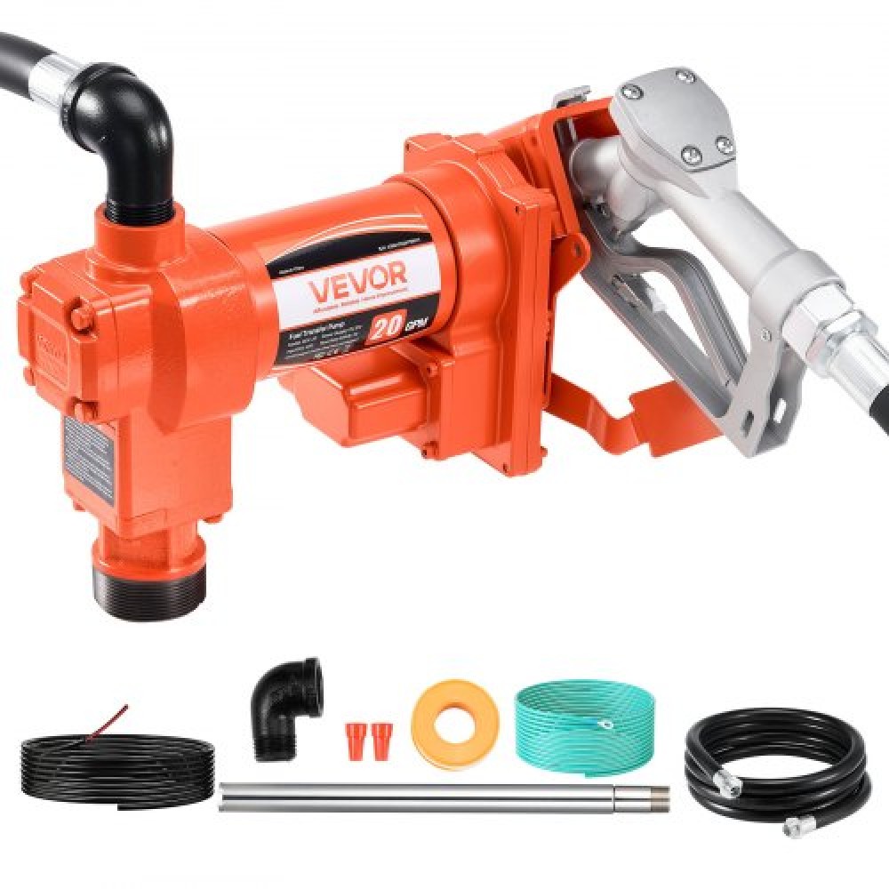 VEVOR Fuel Transfer Pump 12V DC 20 GPM with Hose & Nozzle for Gasoline Diesel