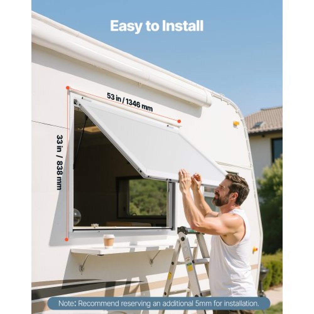 Παράθυρο παραχώρησης VEVOR 135x84 cm, Παράθυρο σέρβις σκελετού από κράμα αλουμινίου για φορτηγό τροφίμων, παράθυρο σερβιρίσματος έως 85 μοιρών με τέντα πόρτα και γάντζο, ανθεκτικό στο νερό της βροχής για τρέιλερ παραχώρησης