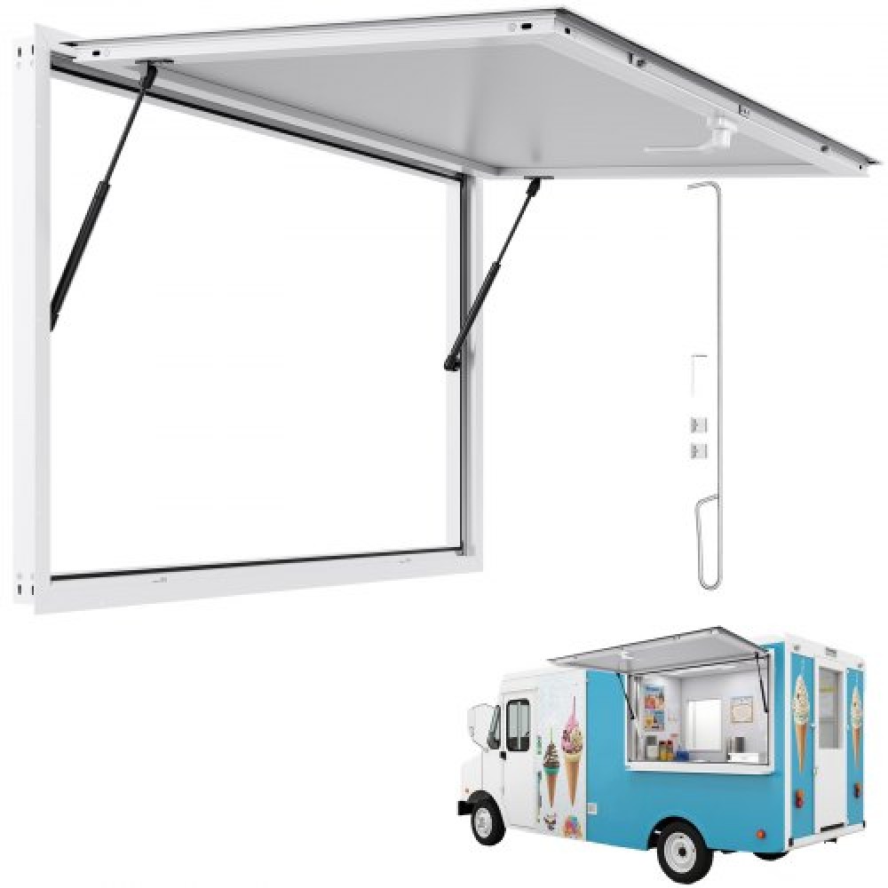 Παράθυρο παραχώρησης VEVOR 135x84 cm, Παράθυρο σέρβις σκελετού από κράμα αλουμινίου για φορτηγό τροφίμων, παράθυρο σερβιρίσματος έως 85 μοιρών με τέντα πόρτα και γάντζο, ανθεκτικό στο νερό της βροχής για τρέιλερ παραχώρησης