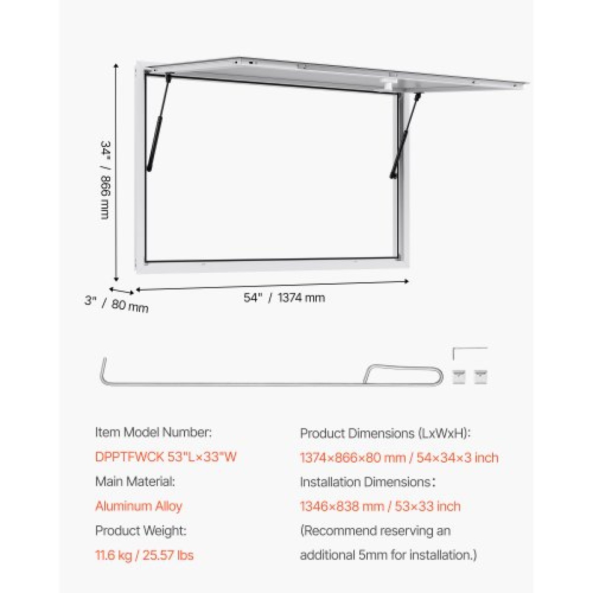 Παράθυρο παραχώρησης VEVOR 135x84 cm, Παράθυρο σέρβις σκελετού από κράμα αλουμινίου για φορτηγό τροφίμων, παράθυρο σερβιρίσματος έως 85 μοιρών με τέντα πόρτα και γάντζο, ανθεκτικό στο νερό της βροχής για τρέιλερ παραχώρησης