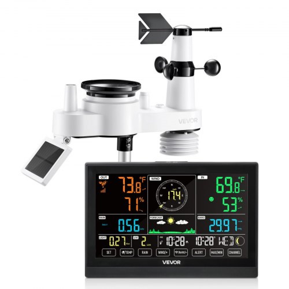 VEVOR 7-in-1 Wireless Weather Station Indoor Outdoor with Sensor 7.5 in Display