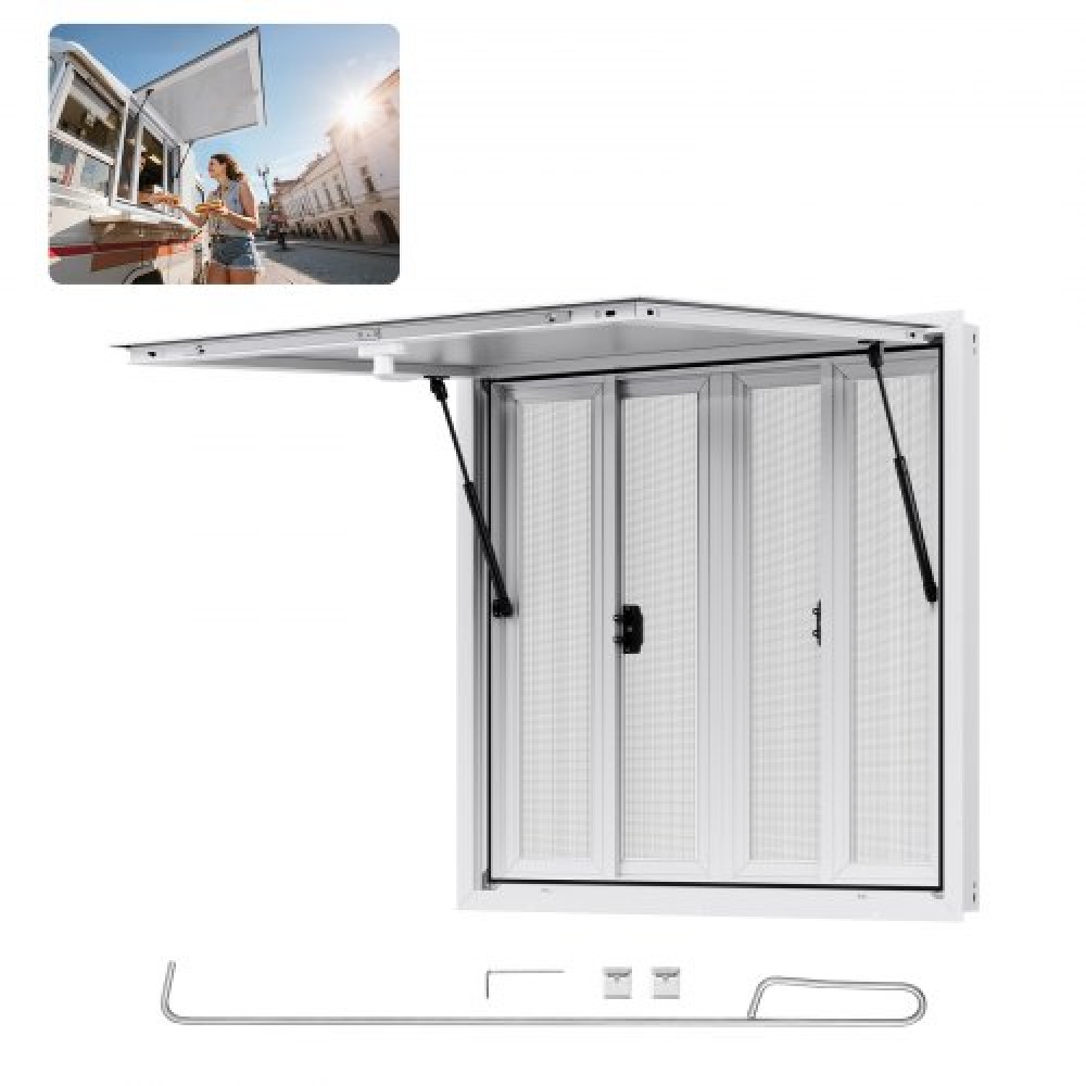 Παράθυρο παραχώρησης VEVOR 92x92 cm, Παράθυρο σέρβις από κράμα αλουμινίου για φορτηγό τροφίμων, παράθυρο σερβιρίσματος έως 85 μοιρών με 4 συρόμενα παράθυρα, τέντα πόρτα και γάντζο, για ρυμουλκούμενα παραχώρησης