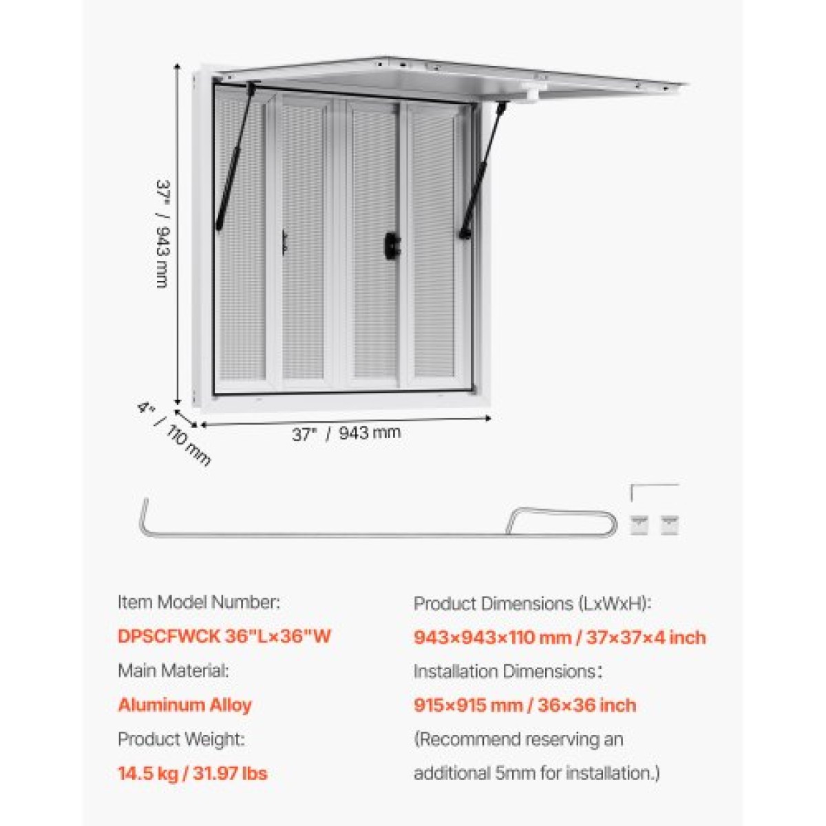 Παράθυρο παραχώρησης VEVOR 92x92 cm, Παράθυρο σέρβις από κράμα αλουμινίου για φορτηγό τροφίμων, παράθυρο σερβιρίσματος έως 85 μοιρών με 4 συρόμενα παράθυρα, τέντα πόρτα και γάντζο, για ρυμουλκούμενα παραχώρησης