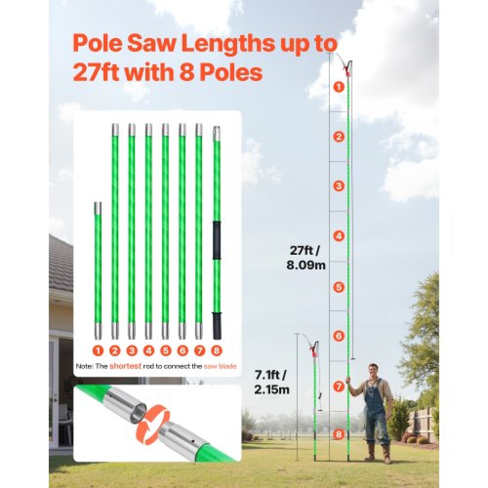 VEVOR Manual Pole Saw Extendable Pole Tree Pruner 118-809.3 cm with Scissors