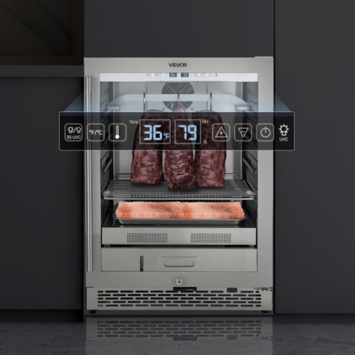 Ψυγείο ξηρής παλαίωσης VEVOR 45 KG για μπριζόλες, Ψυγείο Dry Ager για κρέας με ακριβή έλεγχο θερμοκρασίας & υγρασίας, Μηχανή παλαίωσης βοδινού ελεύθερου και κάτω από πάγκο για οικιακή κουζίνα Εστιατόριο Ξενοδοχείο