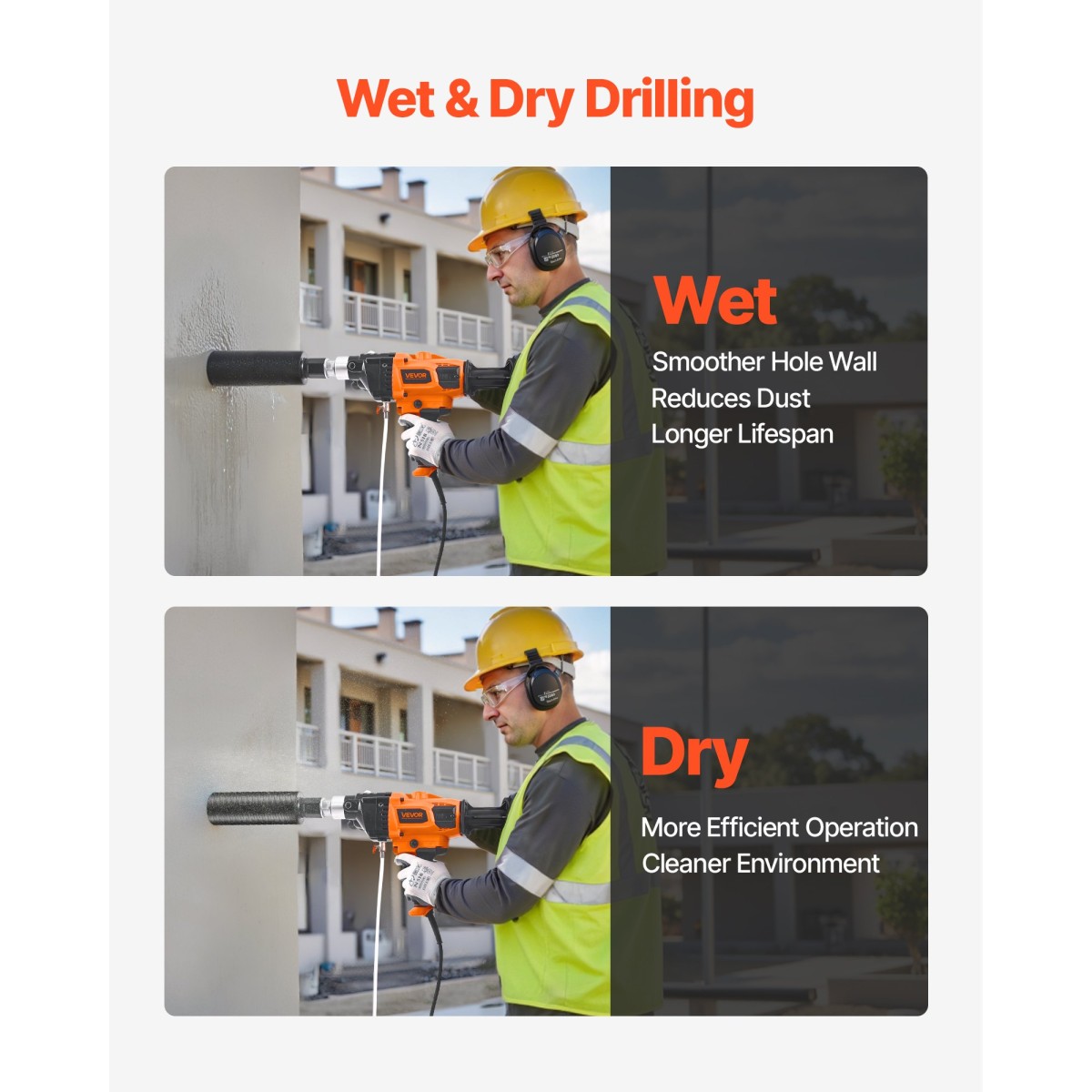 VEVOR Diamond Core Drilling Machine, 20-160 mm Diameter Drilling, Handheld Dry and Wet Concrete Core Drill Rig with 4 Drill Bits, 0-1800RPM Variable Speed, UNC1 1/4-7, for Concrete Brick Stone, 2000W