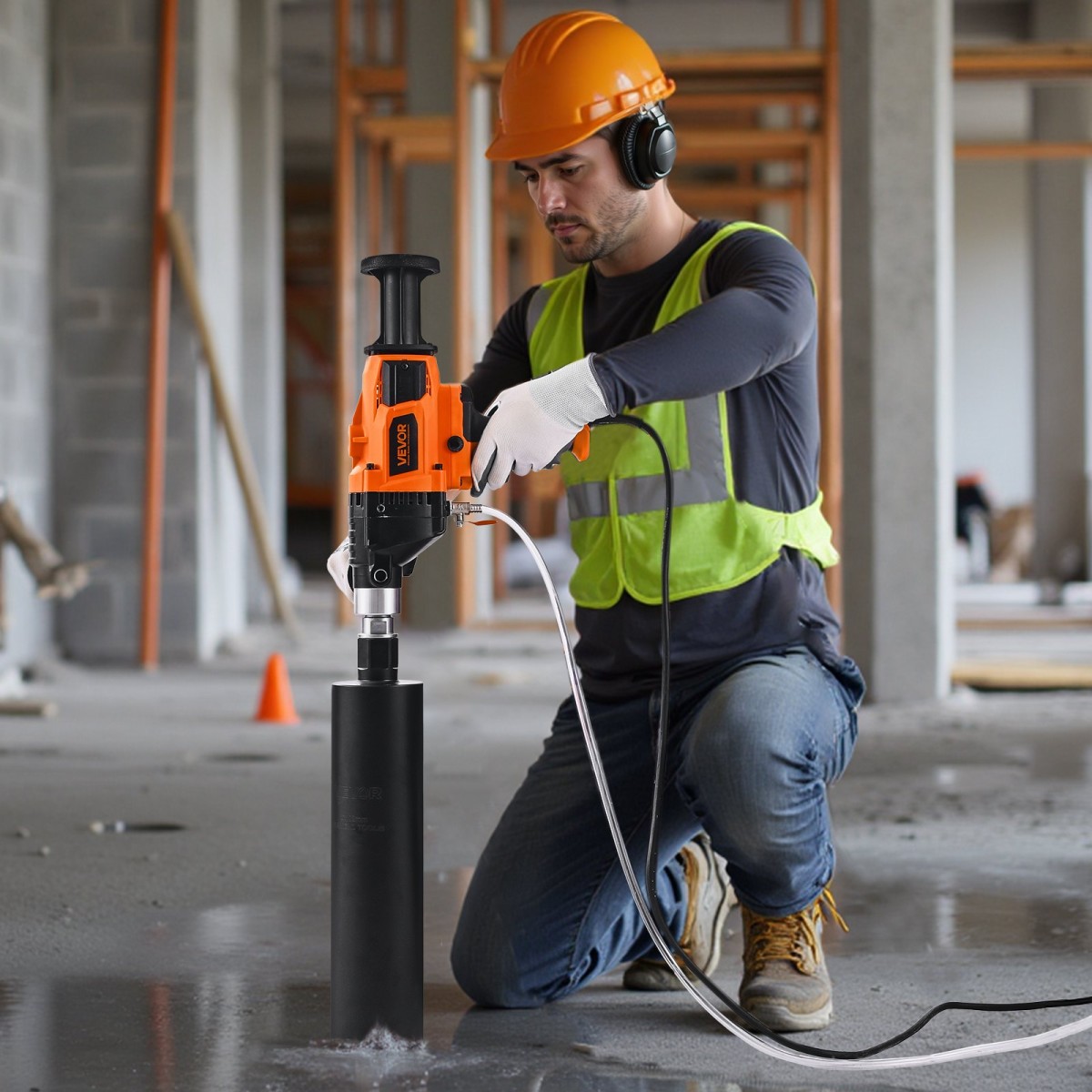VEVOR Diamond Core Drilling Machine, 20-160 mm Diameter Drilling, Handheld Dry and Wet Concrete Core Drill Rig with 4 Drill Bits, 0-1800RPM Variable Speed, UNC1 1/4-7, for Concrete Brick Stone, 2000W