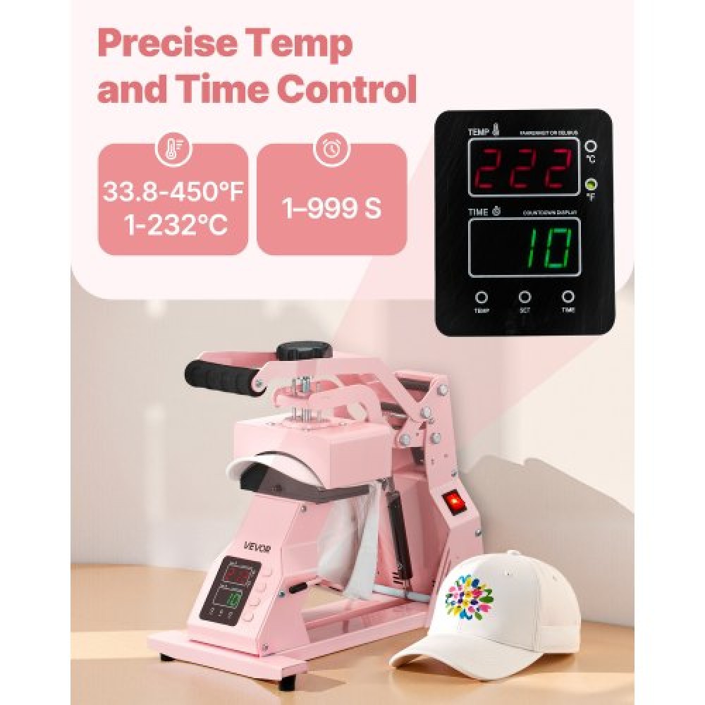 VEVOR Hat Heat Press Machine for Caps Hat Press with 2pcs Platens for HTV Pink