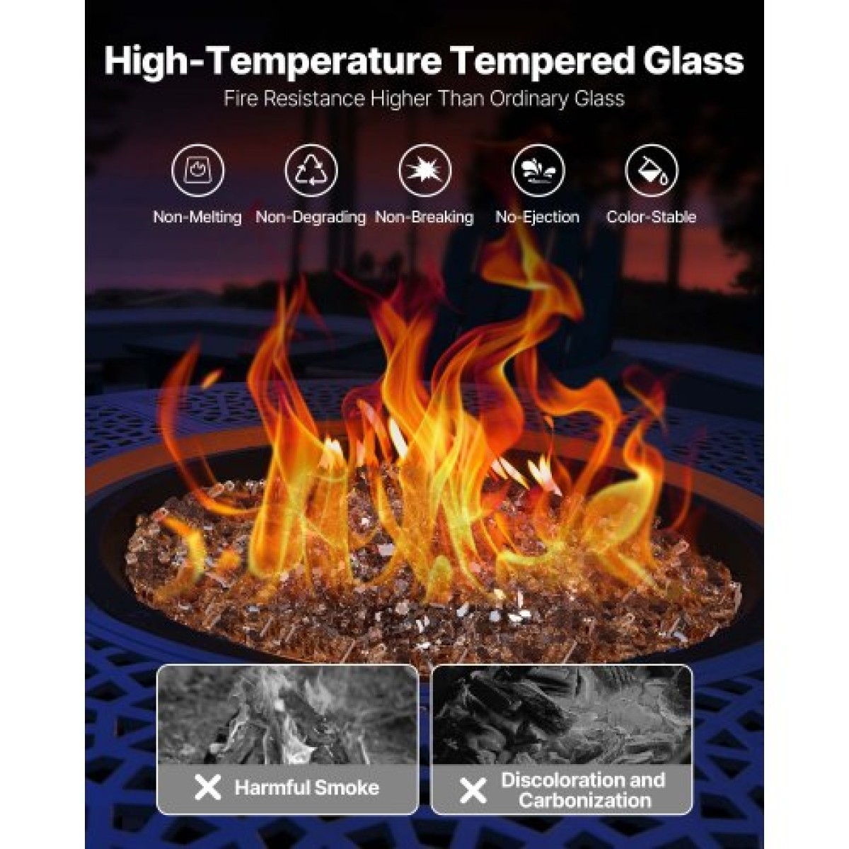 VEVOR Fire Glass, 10 LBS / 4,5 KG Βράχοι τζακιού ανθεκτικοί σε υψηλή θερμοκρασία, 1/4 ίντσας / 6,35 mm Reflective & Smokeless Firepit Glass Rock, High Luster Stone Landscaping for Fire Pit Table, Copper