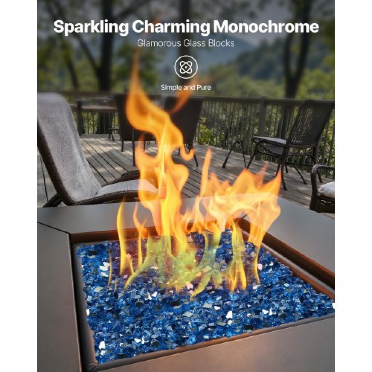 VEVOR Fire Glass, 10LBS / 4,5KG Βράχοι τζακιού ανθεκτικοί σε υψηλή θερμοκρασία, 1/2 ίντσας / 12,7 mm Reflective & Smokeless Firepit Glass Rock, High Luster Stone Landscaping for Fire Pit Table, Pacific Blue
