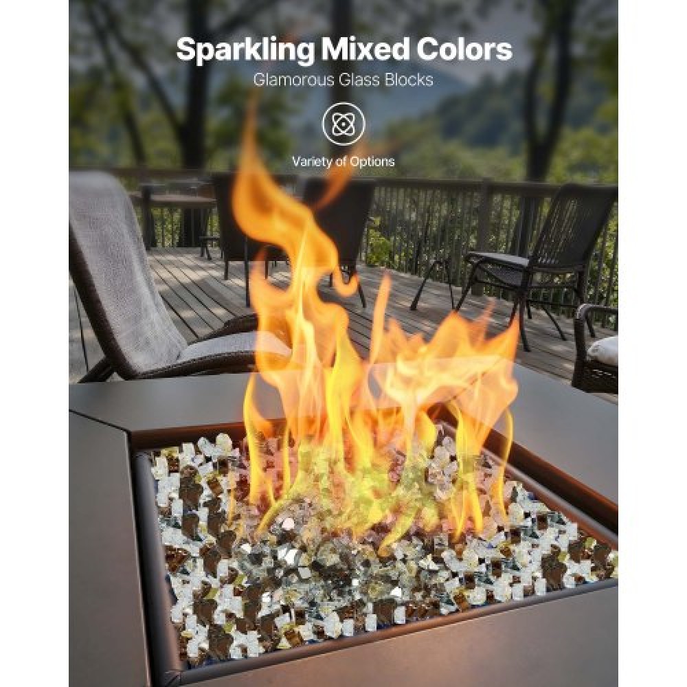 VEVOR Fire Glass, 10 LBS / 4,5 KG Ανθεκτικά σε υψηλές θερμοκρασίες πέτρες τζακιού, 1/2 ίντσας / 12,7 mm Reflektive Firepit Glass Rock, High Luster Stone Landscaping for Fire Pit table, Copper + Clear + Gold