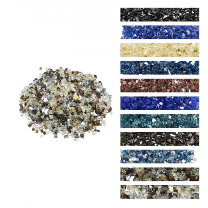 VEVOR Fire Glass, 10 LBS / 4,5 KG Ανθεκτικά σε υψηλές θερμοκρασίες πέτρες τζακιού, 1/2 ίντσας / 12,7 mm Reflektive Firepit Glass Rock, High Luster Stone Landscaping for Fire Pit table, Copper + Clear + Gold