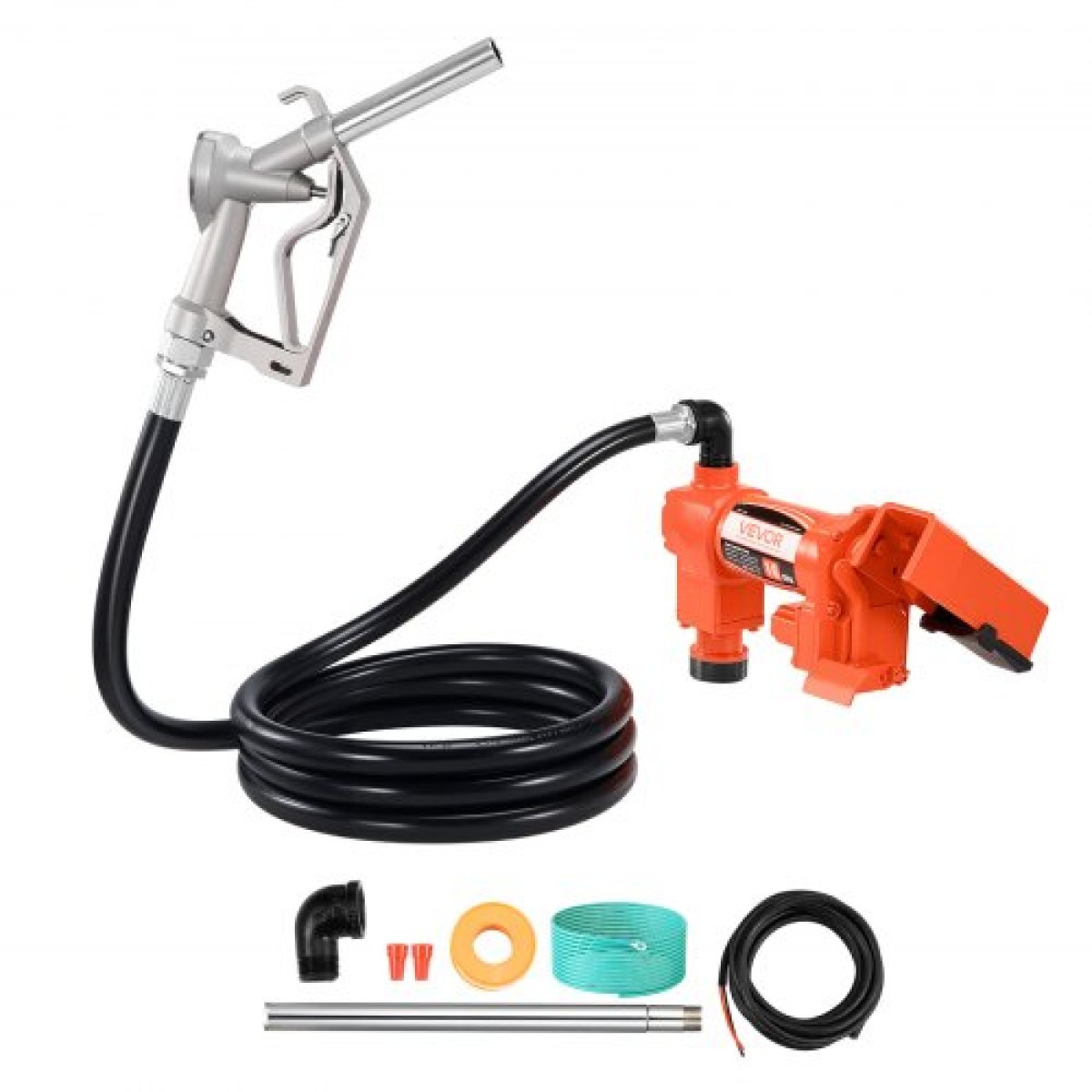 Αντλία μεταφοράς καυσίμου VEVOR, 12V DC 61 L/min (16 GPM) 186 W (1/4 HP) Αντλία ντίζελ, αντλίες εξαγωγής με χειροκίνητο ακροφύσιο, σωλήνα εκκένωσης και σωλήνα αναρρόφησης, για βενζίνη, ντίζελ, κηροζίνη, μείγματα αιθανόλης-μεθανόλης και βιολογικά