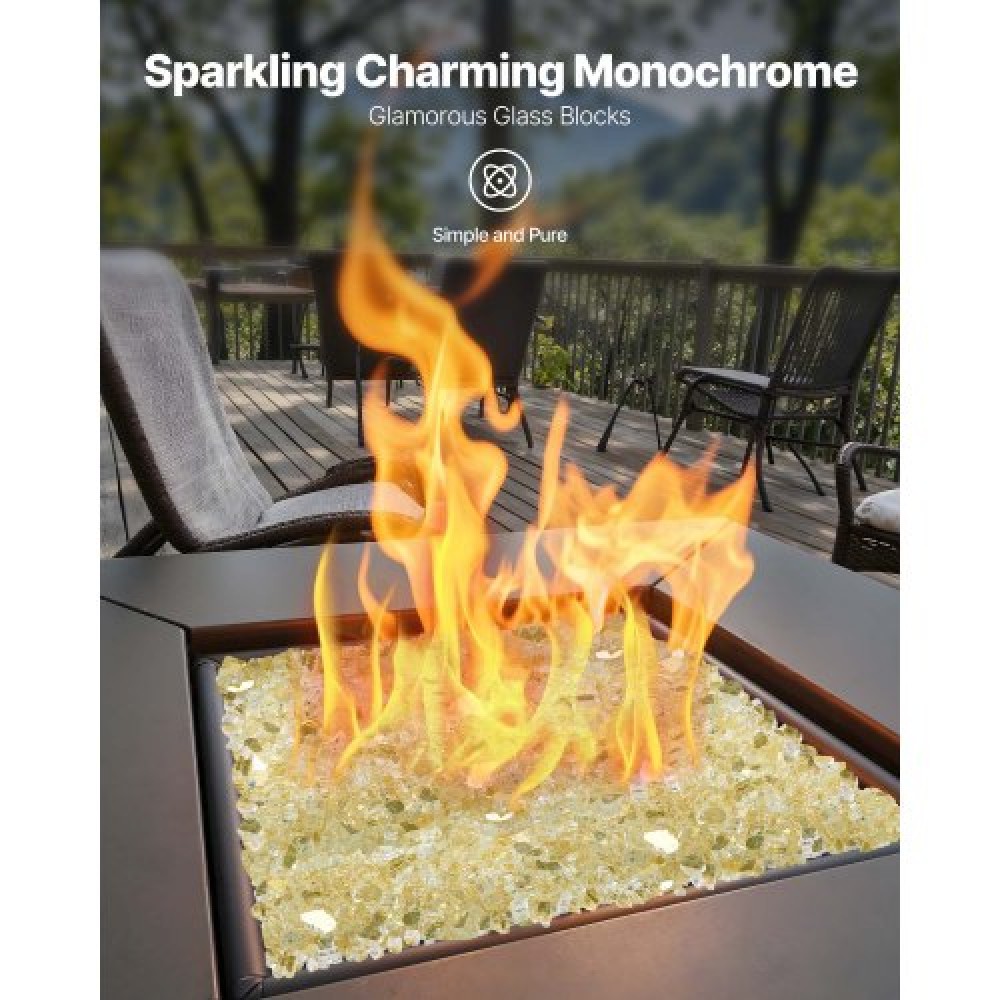 VEVOR Fire Glass, 10 LBS / 4,5 KG Βράχοι τζακιού ανθεκτικοί σε υψηλές θερμοκρασίες, 1/2 ίντσας / 12,7 mm ανακλαστικός & άκαπνος γυάλινος βράχος, πέτρα υψηλής λάμψης εξωραϊσμού για τραπέζι πυρκαγιάς, χρυσός