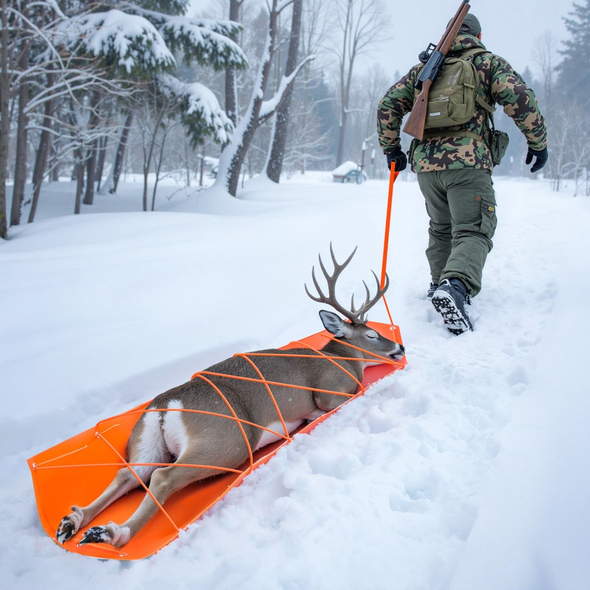 VEVOR Deer Drag Sled, 185 x 58 cm, 250 kg Heavy Duty Yard Utility Sled, Ανθεκτικό στο σχίσιμο PE Drag Glider Mat με σχοινιά & λαβή, Thickened Game Hauler για Καυσόξυλα Ψάρεμα στον Πάγο Κυνήγι