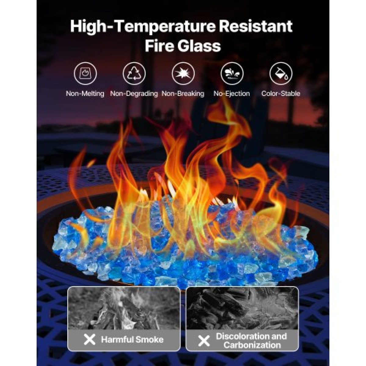 VEVOR Fire Glass, 10 LBS / 4,5 KG Τζάκι Rocks, 3/4-Inch / 19,05 mm Reflective Firepit Glass Rock, High Luster Stone Landscaping for Fire Pit Table, Aqua Blue + Caribbean Blue + Aqua Green