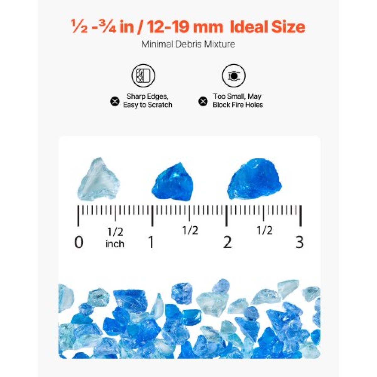 VEVOR Fire Glass, 10 LBS / 4,5 KG Τζάκι Rocks, 3/4-Inch / 19,05 mm Reflective Firepit Glass Rock, High Luster Stone Landscaping for Fire Pit Table, Aqua Blue + Caribbean Blue + Aqua Green