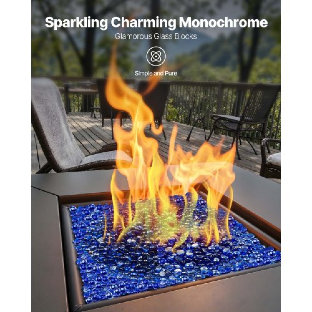 VEVOR Fire Glass, 10LBS/4,5KG Βράχοι τζακιού ανθεκτικοί σε υψηλές θερμοκρασίες, 3/4-ιντσών / 19,05 mm αντανακλαστικές & άκαπνες γυάλινες χάντρες, πέτρινο τοπίο υψηλής λάμψης για τραπέζι πυρκαγιάς, μπλε κοβαλτίου