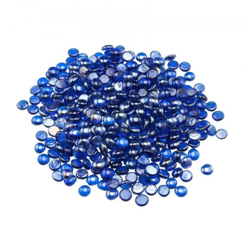VEVOR Fire Glass, 10LBS/4,5KG Βράχοι τζακιού ανθεκτικοί σε υψηλές θερμοκρασίες, 3/4-ιντσών / 19,05 mm αντανακλαστικές & άκαπνες γυάλινες χάντρες, πέτρινο τοπίο υψηλής λάμψης για τραπέζι πυρκαγιάς, μπλε κοβαλτίου