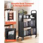 Καρότσι βιβλίων VEVOR Rolling Library, Χωρητικότητα 150 kg, 77 x 38 x 122 cm Καρότσι βιβλιοθήκης, Ράφια σε σχήμα L μονής όψης με τροχούς που κλειδώνουν 76,2 mm, φορτηγό βιβλίων για ράφια σπιτιού γραφείου και σχολείου, Μαύρο