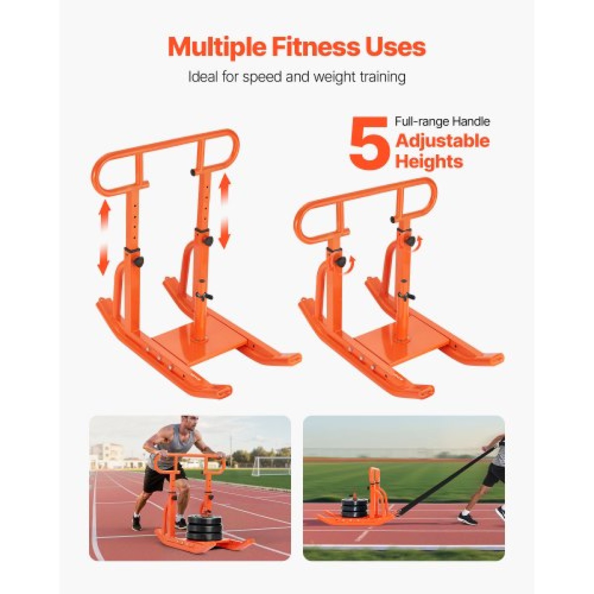 VEVOR Weight Sled, Steel Power Sled, Fitness Training Sleds for Athletic Exercise Improvement Speed, Εξοπλισμός προπόνησης με ρυθμιζόμενη λαβή ύψους, συμβατό με πλάκες βάρους 25/51 mm, πορτοκαλί