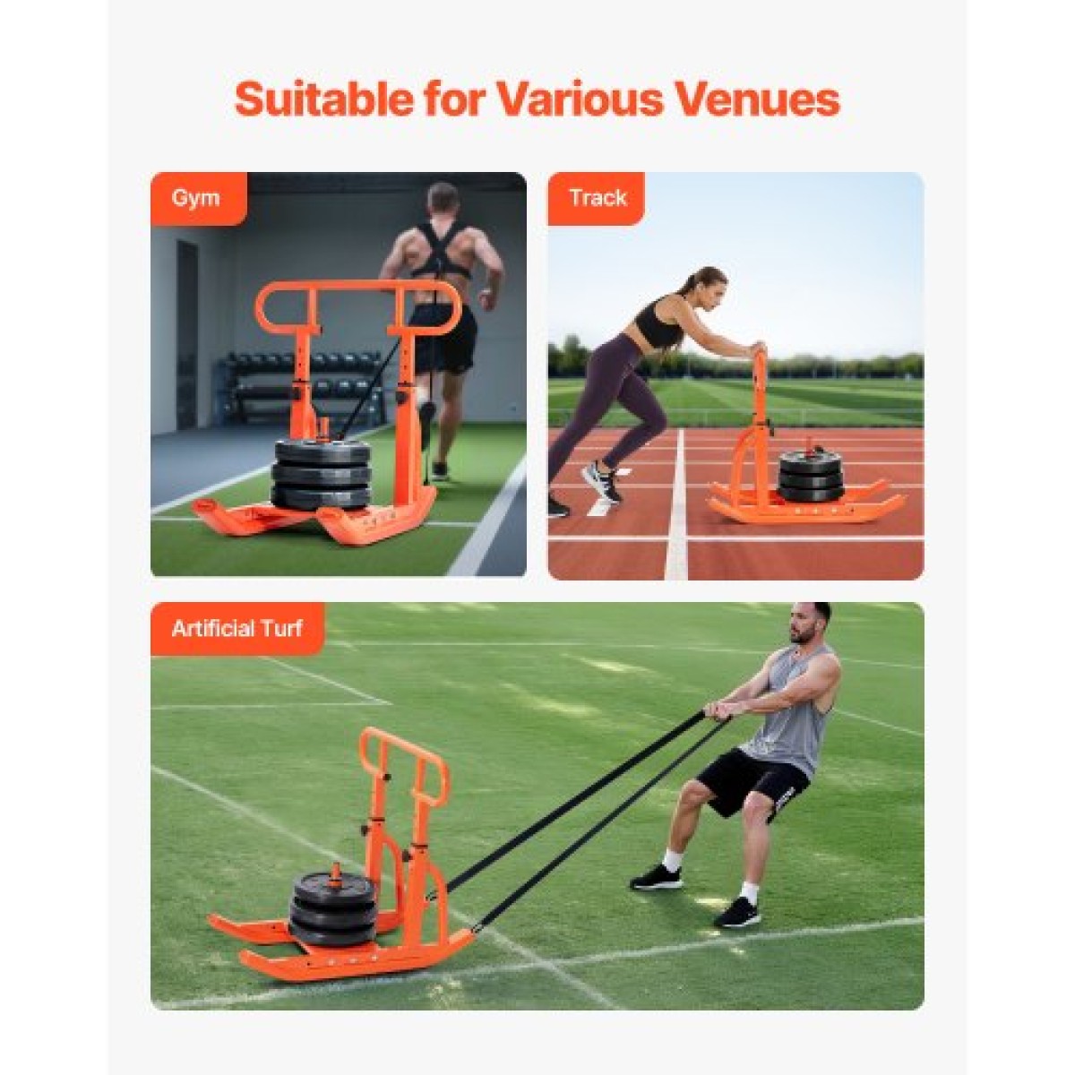 VEVOR Weight Sled, Steel Power Sled, Fitness Training Sleds for Athletic Exercise Improvement Speed, Εξοπλισμός προπόνησης με ρυθμιζόμενη λαβή ύψους, συμβατό με πλάκες βάρους 25/51 mm, πορτοκαλί
