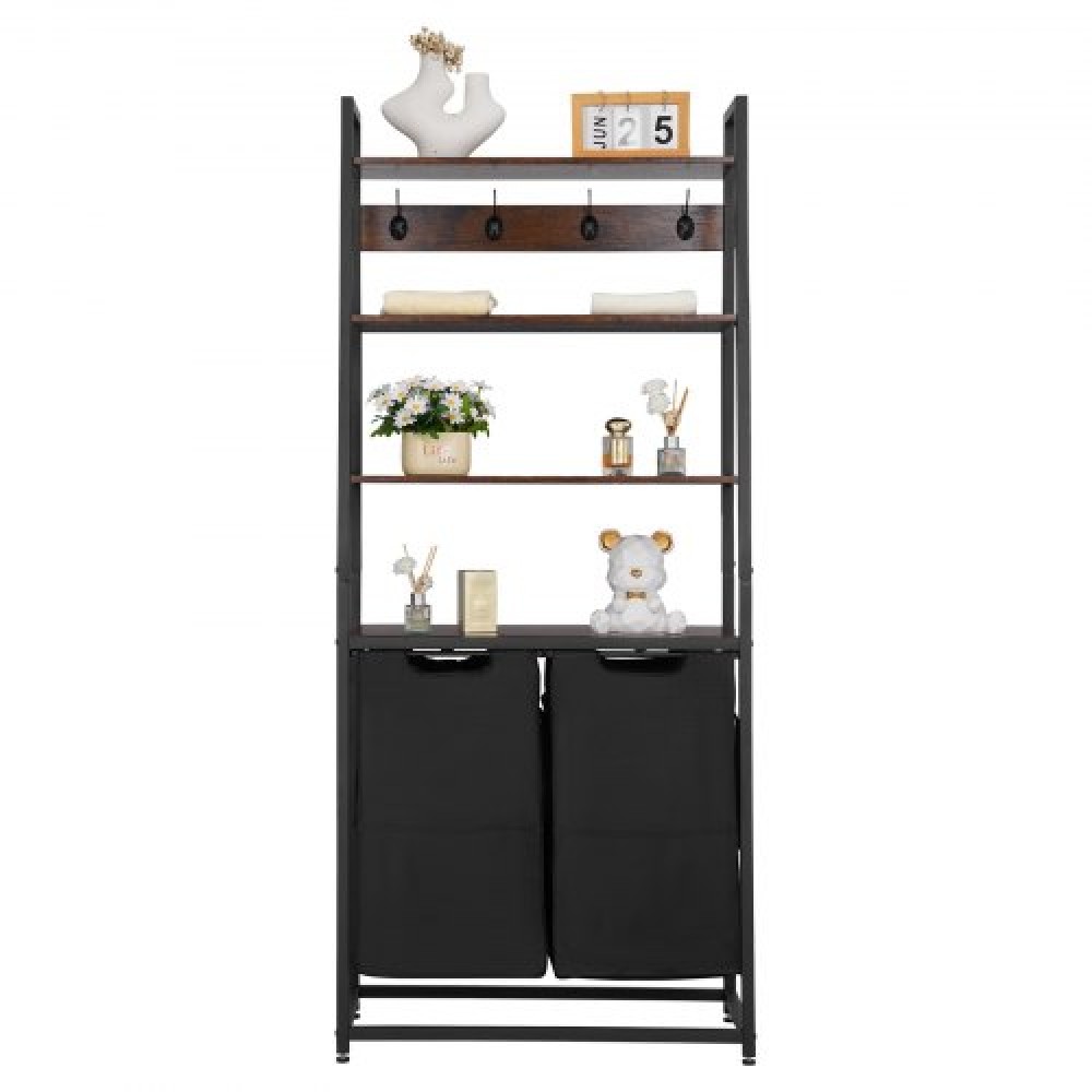 VEVOR 4 Tiers Laundry Sorter, Tall Laundry Hamper με ράφια και γάντζους, 2 τμημάτων Freestanding Basket Organizer Storage με υφασμάτινες τσάντες Oxford 600D και ράφια σκάλας για βρώμικα ρούχα, μπάνιο