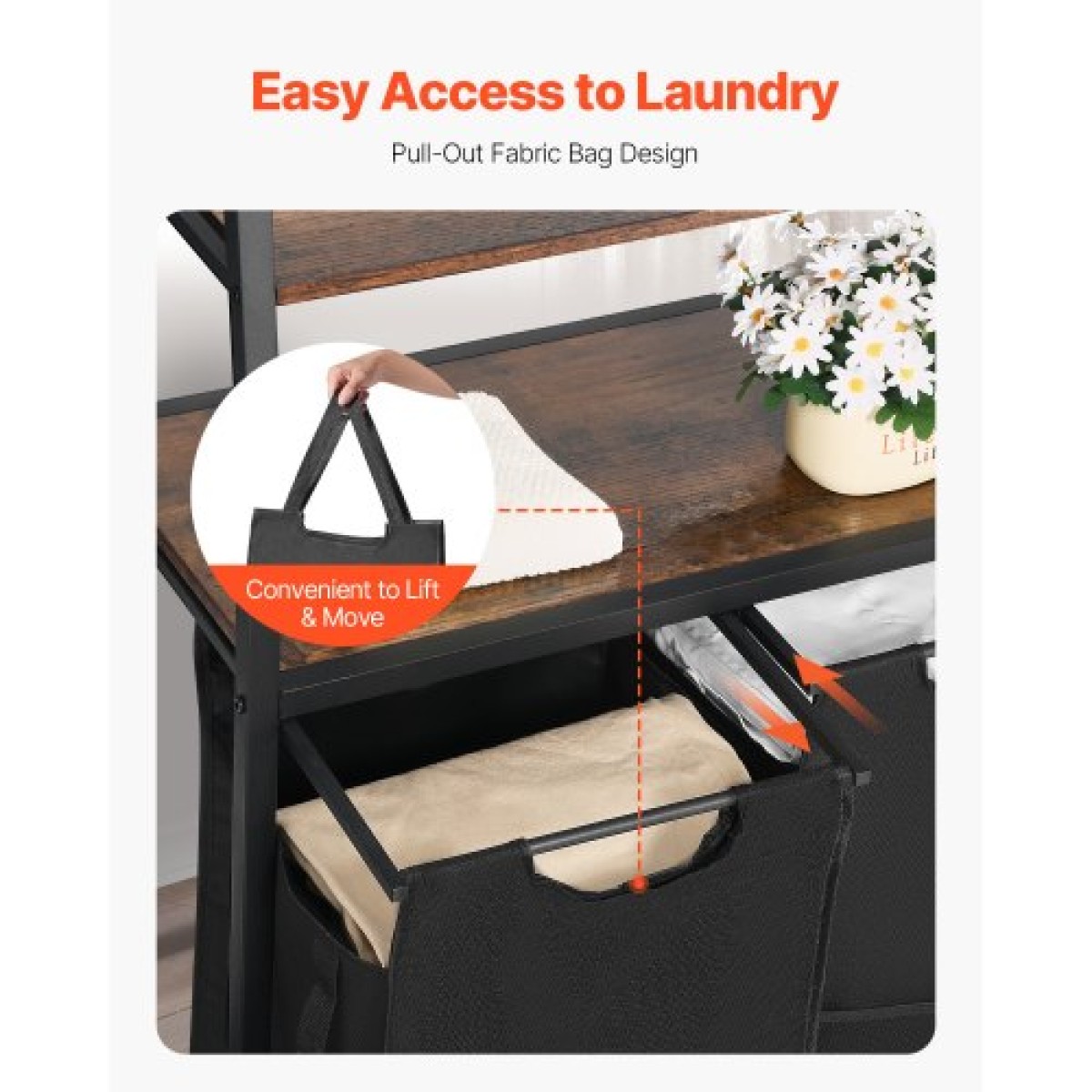 VEVOR 4 Tiers Laundry Sorter, Tall Laundry Hamper με ράφια και γάντζους, 2 τμημάτων Freestanding Basket Organizer Storage με υφασμάτινες τσάντες Oxford 600D και ράφια σκάλας για βρώμικα ρούχα, μπάνιο