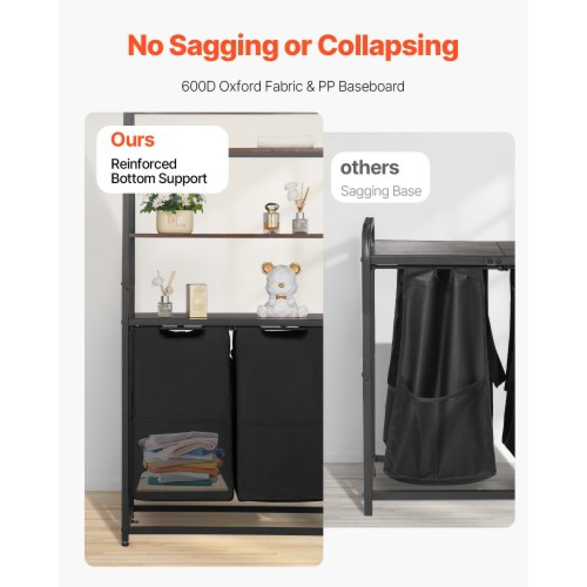VEVOR 4 Tiers Laundry Sorter, Tall Laundry Hamper με ράφια και γάντζους, 2 τμημάτων Freestanding Basket Organizer Storage με υφασμάτινες τσάντες Oxford 600D και ράφια σκάλας για βρώμικα ρούχα, μπάνιο