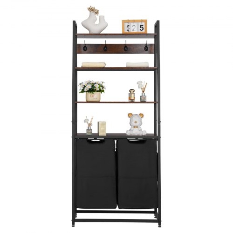 VEVOR 4 Tiers Laundry Sorter, Tall Laundry Hamper με ράφια και γάντζους, 2 τμημάτων Freestanding Basket Organizer Storage με υφασμάτινες τσάντες Oxford 600D και ράφια σκάλας για βρώμικα ρούχα, μπάνιο