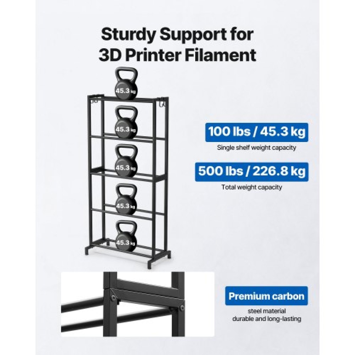 Ράφια αποθήκευσης νήματος VEVOR 3D Printer, Ράφια αποθήκευσης βαρέως τύπου 5 επιπέδων για νήματα εκτύπωσης 3D, Ράφια θήκης καρουλιού νήματος για στούντιο εκτύπωσης 3D, στούντιο στο σπίτι, γραφείο, εργαστήριο (μόνο σε ράφι)