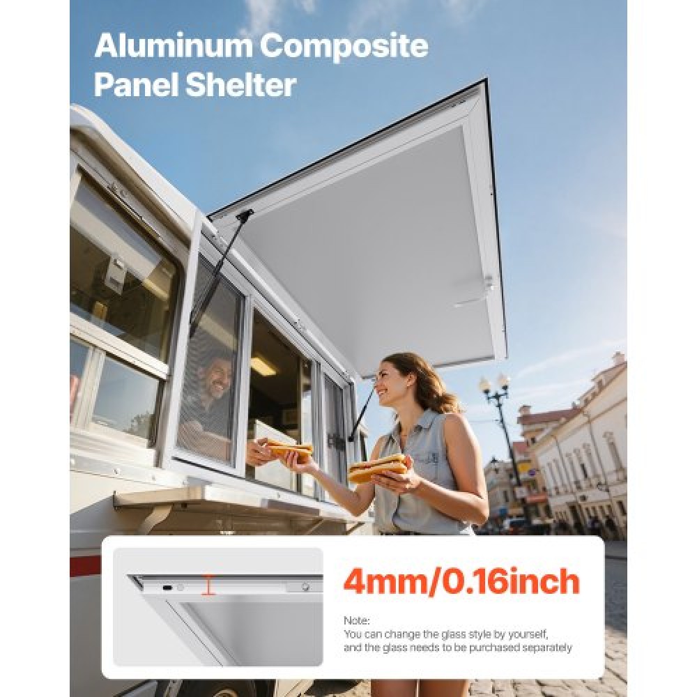 Παράθυρο παραχώρησης VEVOR 152x92 cm, Παράθυρο σέρβις από κράμα αλουμινίου για φορτηγό τροφίμων, παράθυρο σερβιρίσματος έως και 85 μοιρών με 4 συρόμενα παράθυρα, τέντα πόρτα και γάντζο, για ρυμουλκούμενα παραχώρησης
