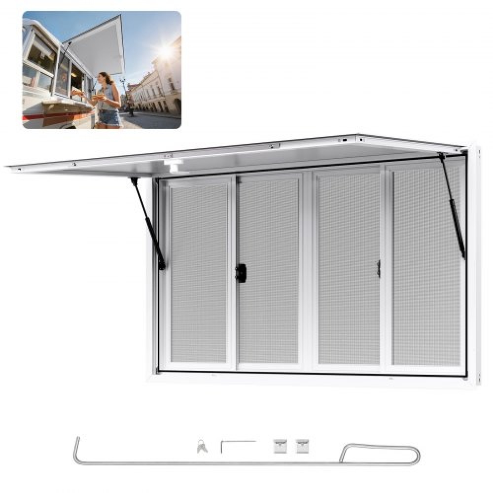 Παράθυρο παραχώρησης VEVOR 152x92 cm, Παράθυρο σέρβις από κράμα αλουμινίου για φορτηγό τροφίμων, παράθυρο σερβιρίσματος έως και 85 μοιρών με 4 συρόμενα παράθυρα, τέντα πόρτα και γάντζο, για ρυμουλκούμενα παραχώρησης
